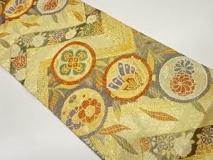 丸文・蝶に草花模様織出し袋帯